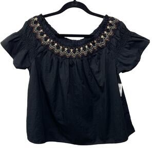 Old Navy Black Off-Shoulder Embroidered Peasant Blouse